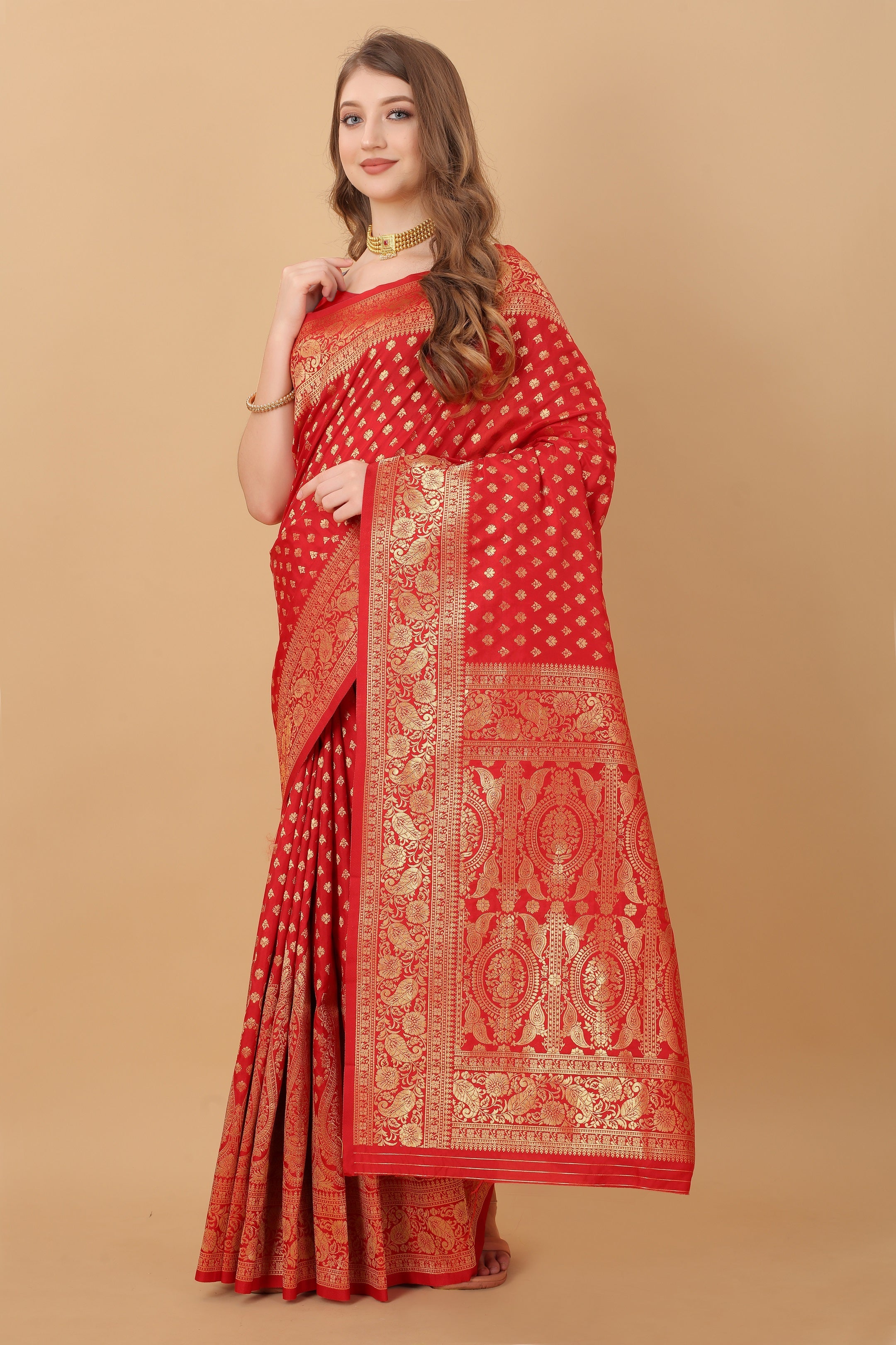 Vedant Vastram Soft Litchi Silk Kanjeevaram Saree - Red
