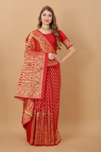 Vedant Vastram Soft Litchi Silk Kanjeevaram Saree - Red