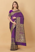 Vedant Vastram Soft Litchi Silk Kanjeevaram Saree - Violet