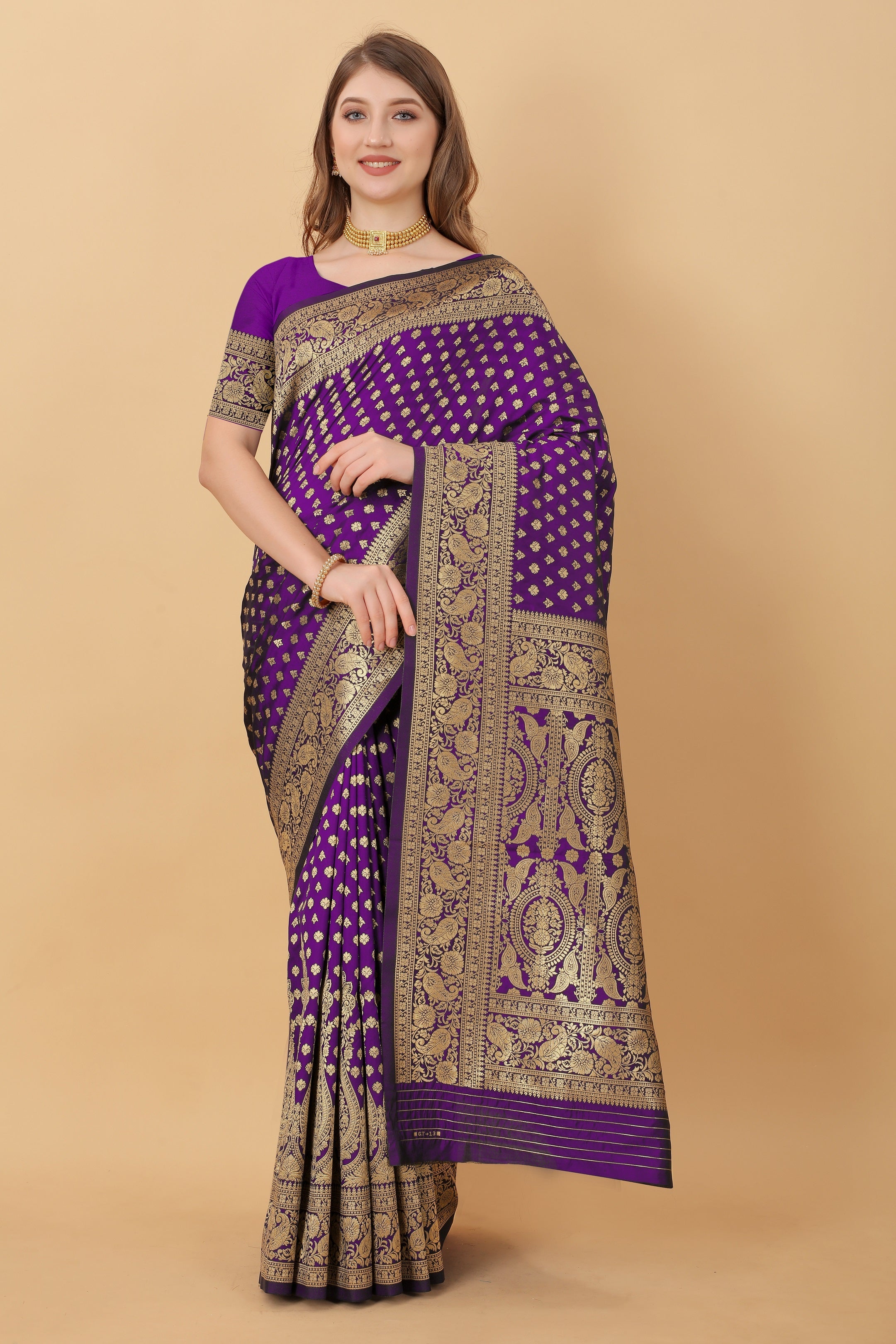 Vedant Vastram Soft Litchi Silk Kanjeevaram Saree - Violet
