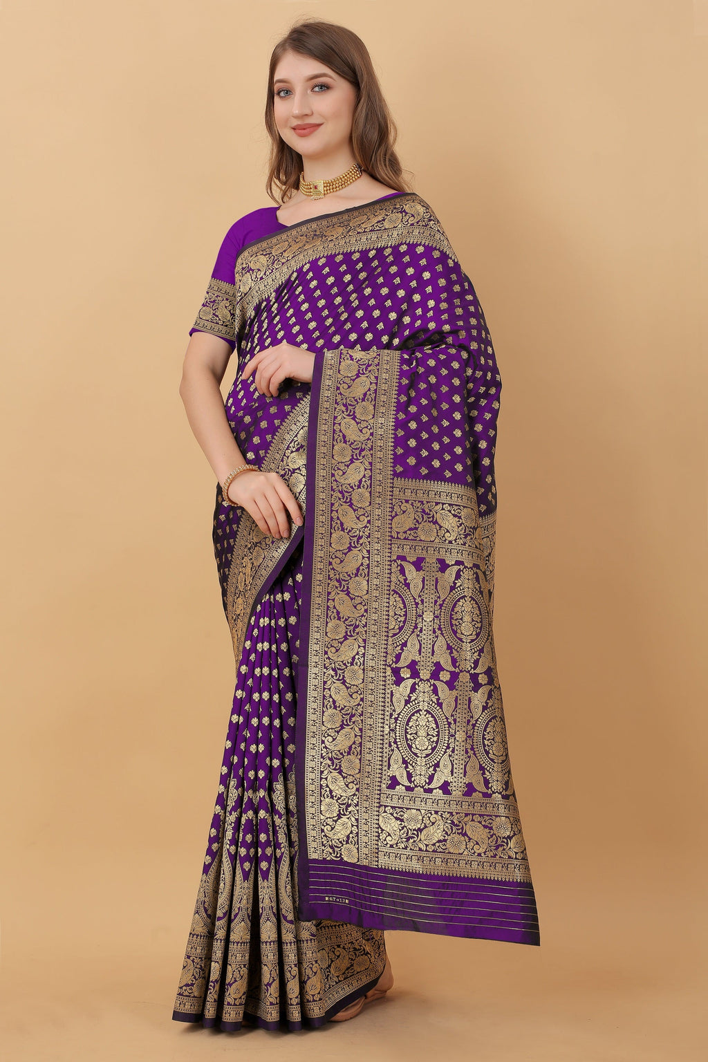 Vedant Vastram Soft Litchi Silk Kanjeevaram Saree - Violet