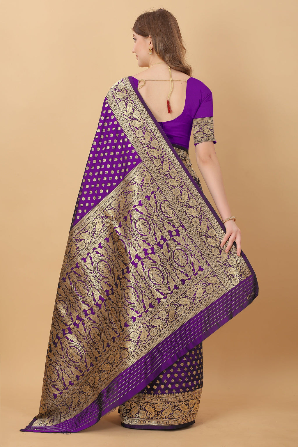 Vedant Vastram Soft Litchi Silk Kanjeevaram Saree - Violet