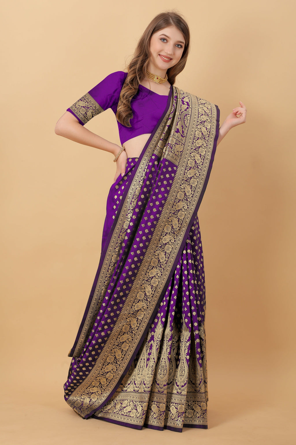 Vedant Vastram Soft Litchi Silk Kanjeevaram Saree - Violet