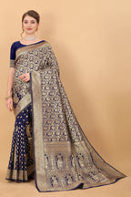 Vedant Vastram Soft Litchi Silk Kanjeevaram Saree - Navy
