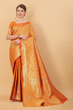 Vedant Vastram Soft Litchi Silk Kanjeevaram Saree - Orange