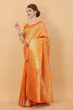 Vedant Vastram Soft Litchi Silk Kanjeevaram Saree - Orange