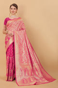 Vedant Vastram Soft Litchi Silk Kanjeevaram Saree - Pink