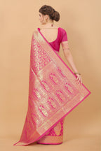 Vedant Vastram Soft Litchi Silk Kanjeevaram Saree - Pink