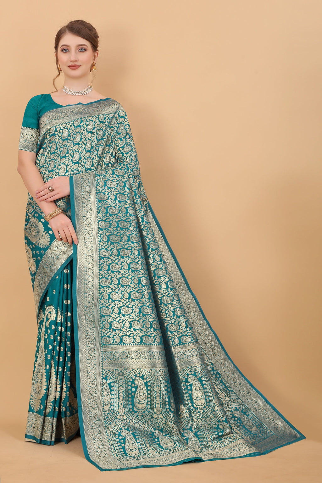 Vedant Vastram Soft Litchi Silk Kanjeevaram Saree - Rama
