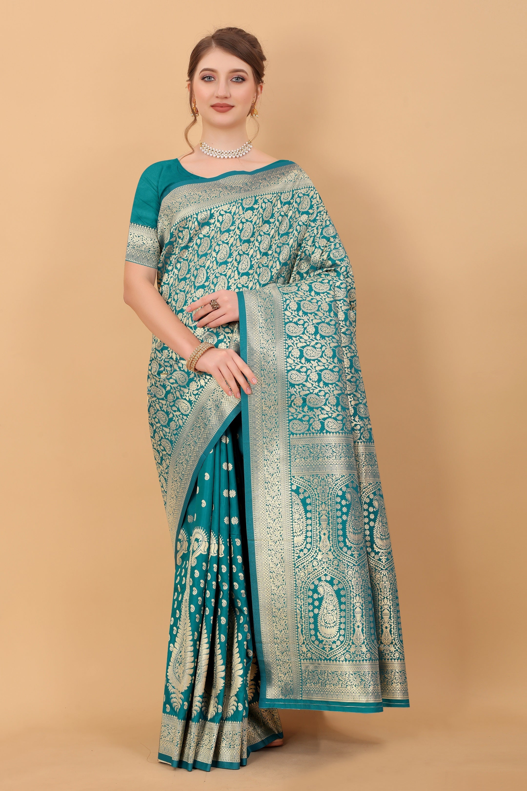Vedant Vastram Soft Litchi Silk Kanjeevaram Saree - Rama