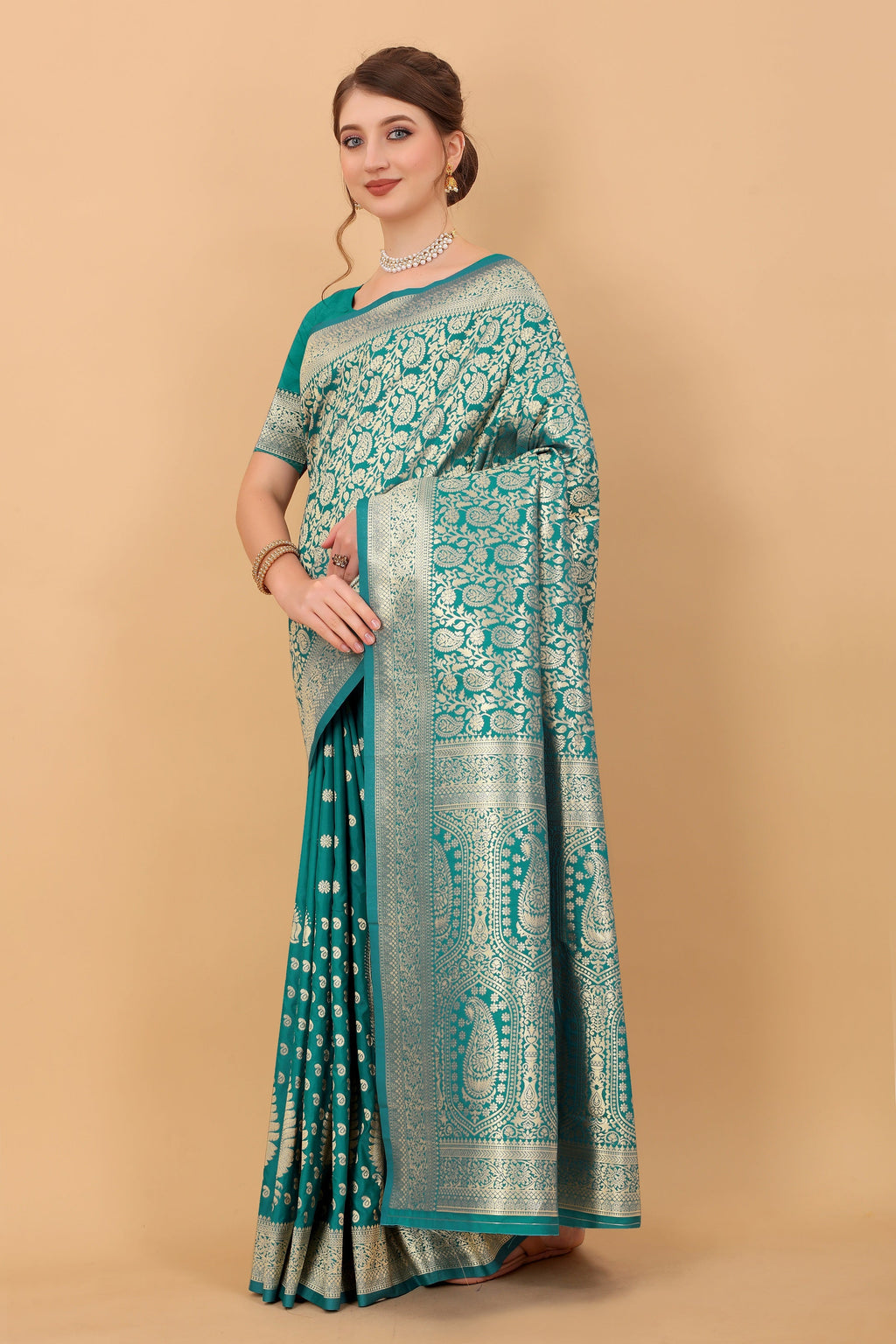 Vedant Vastram Soft Litchi Silk Kanjeevaram Saree - Rama