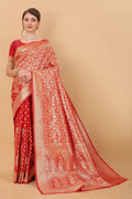 Vedant Vastram Soft Litchi Silk Kanjeevaram Saree - Red
