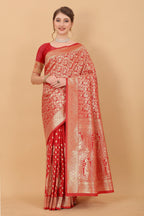 Vedant Vastram Soft Litchi Silk Kanjeevaram Saree - Red