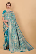 Vedant Vastram Soft Litchi Silk Kanjeevaram Saree - Turquoise