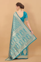 Vedant Vastram Soft Litchi Silk Kanjeevaram Saree - Turquoise