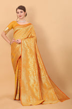 Vedant Vastram Soft Litchi Silk Kanjeevaram Saree - Yellow