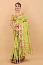 Vedant Vastram Soft Litchi Silk Kanjeevaram Saree - Parrot