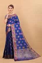 Vedant Vastram Soft Litchi Silk Kanjeevaram Saree - Royal Blue