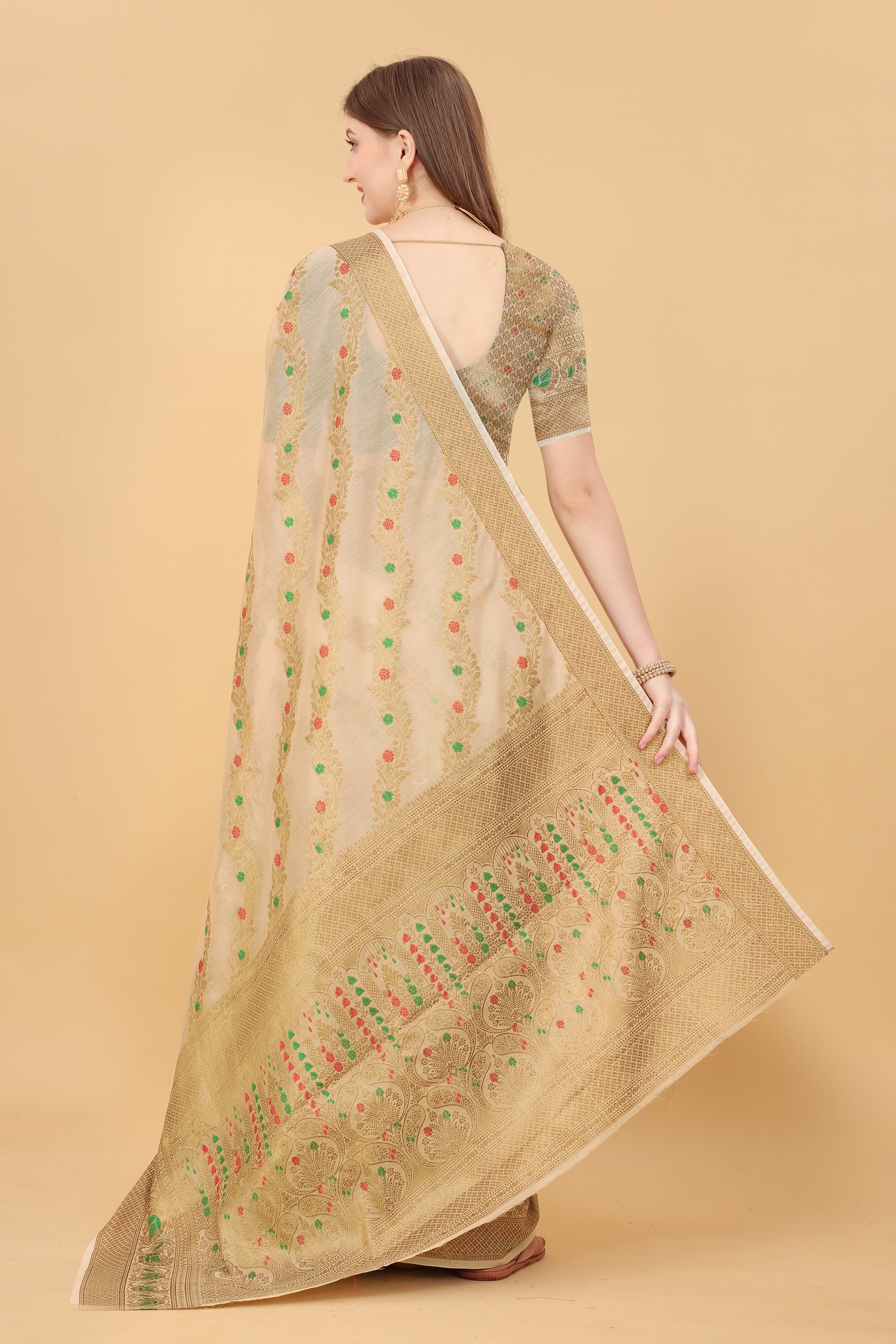 Vedant Vastram Soft Cotton Silk Banarasi Silk Saree - Beige