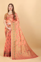 Vedant Vastram Soft Cotton Silk Banarasi Silk Saree - Peach