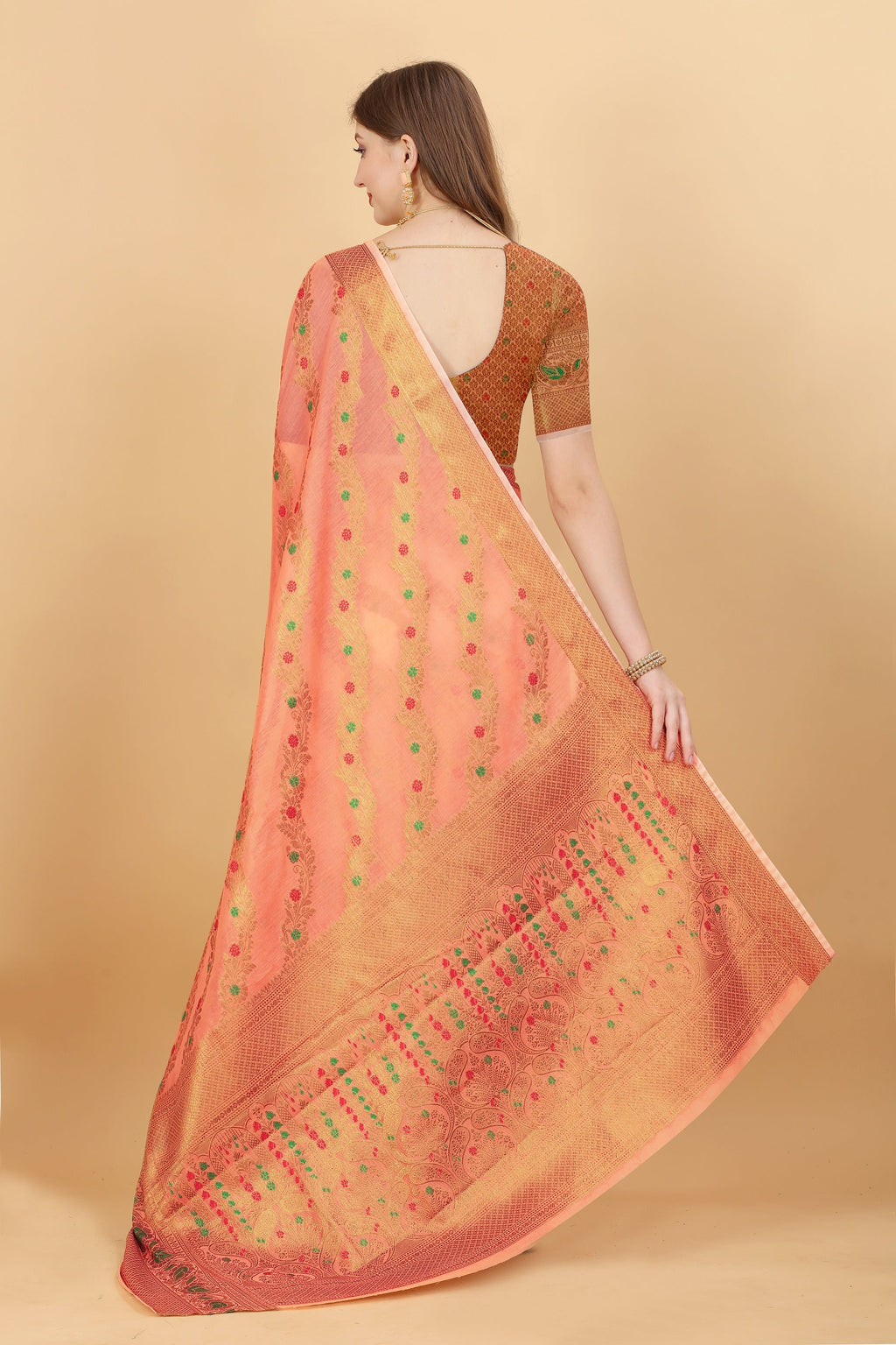 Vedant Vastram Soft Cotton Silk Banarasi Silk Saree - Peach