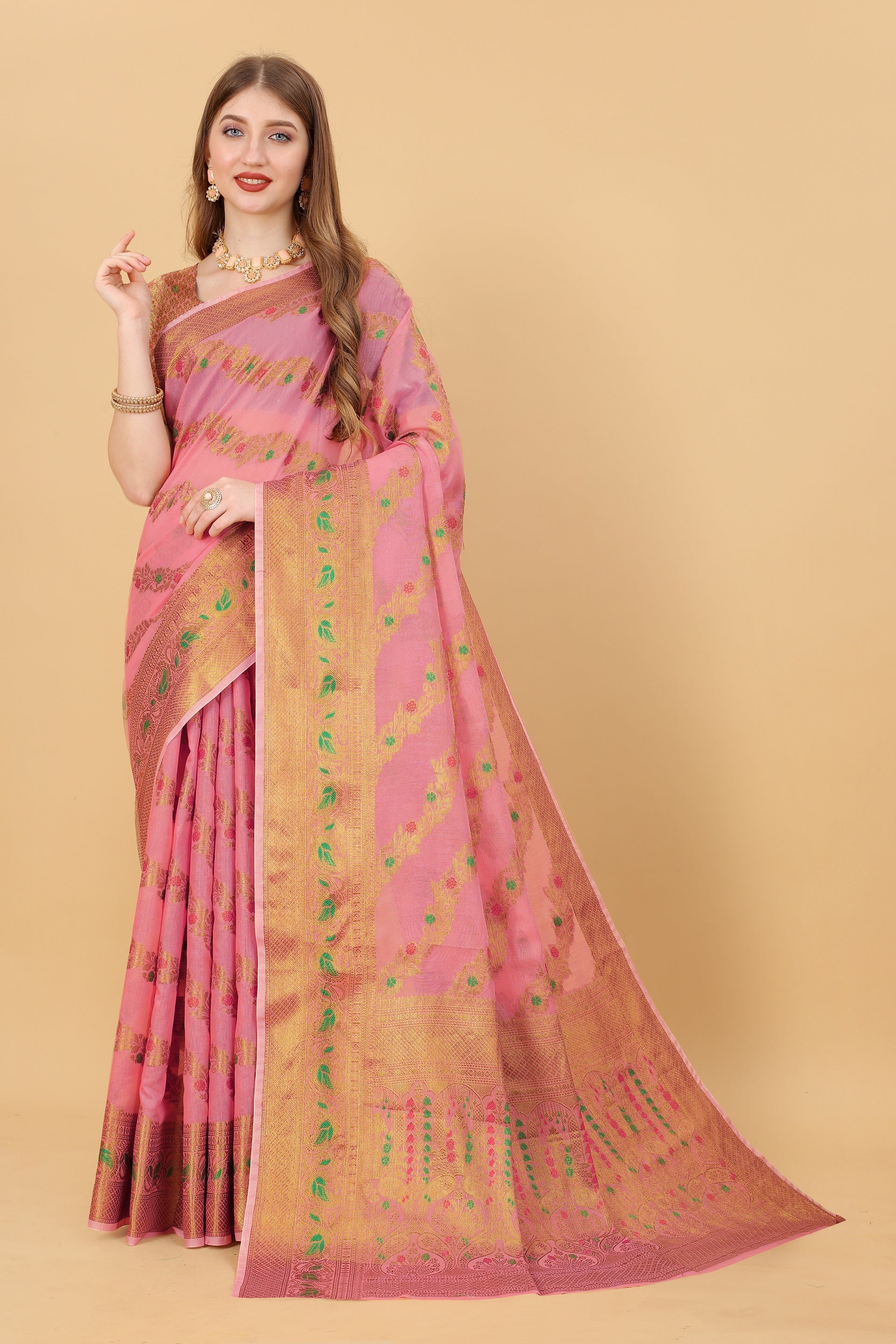 Vedant Vastram Soft Cotton Silk Banarasi Silk Saree - Pink