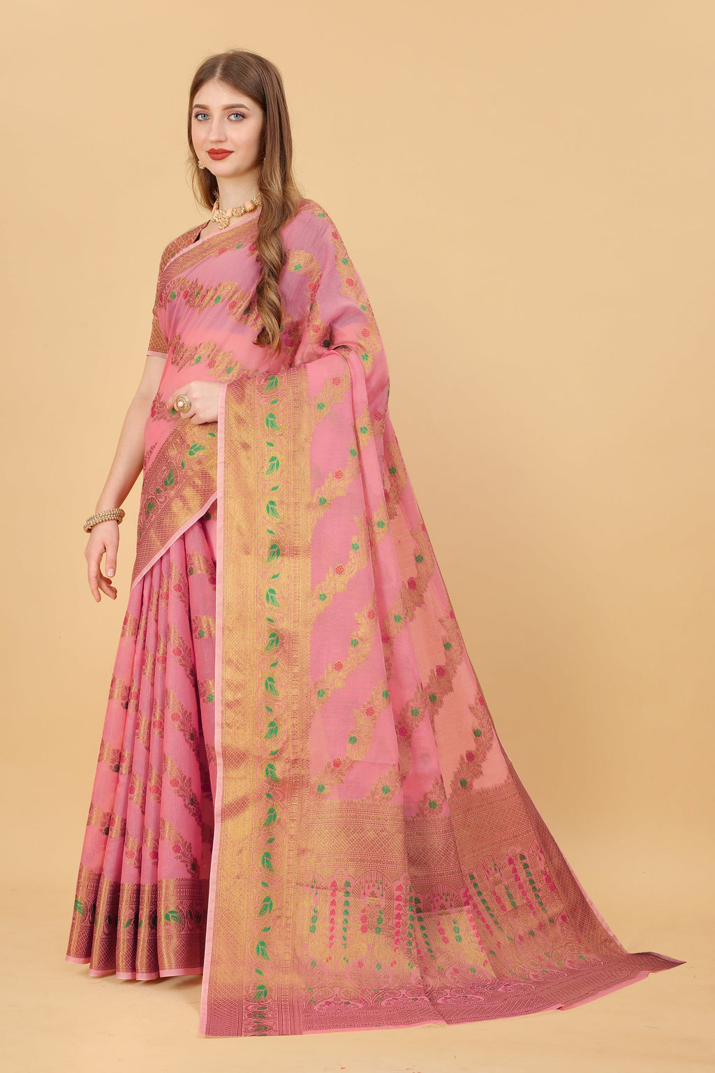 Vedant Vastram Soft Cotton Silk Banarasi Silk Saree - Pink