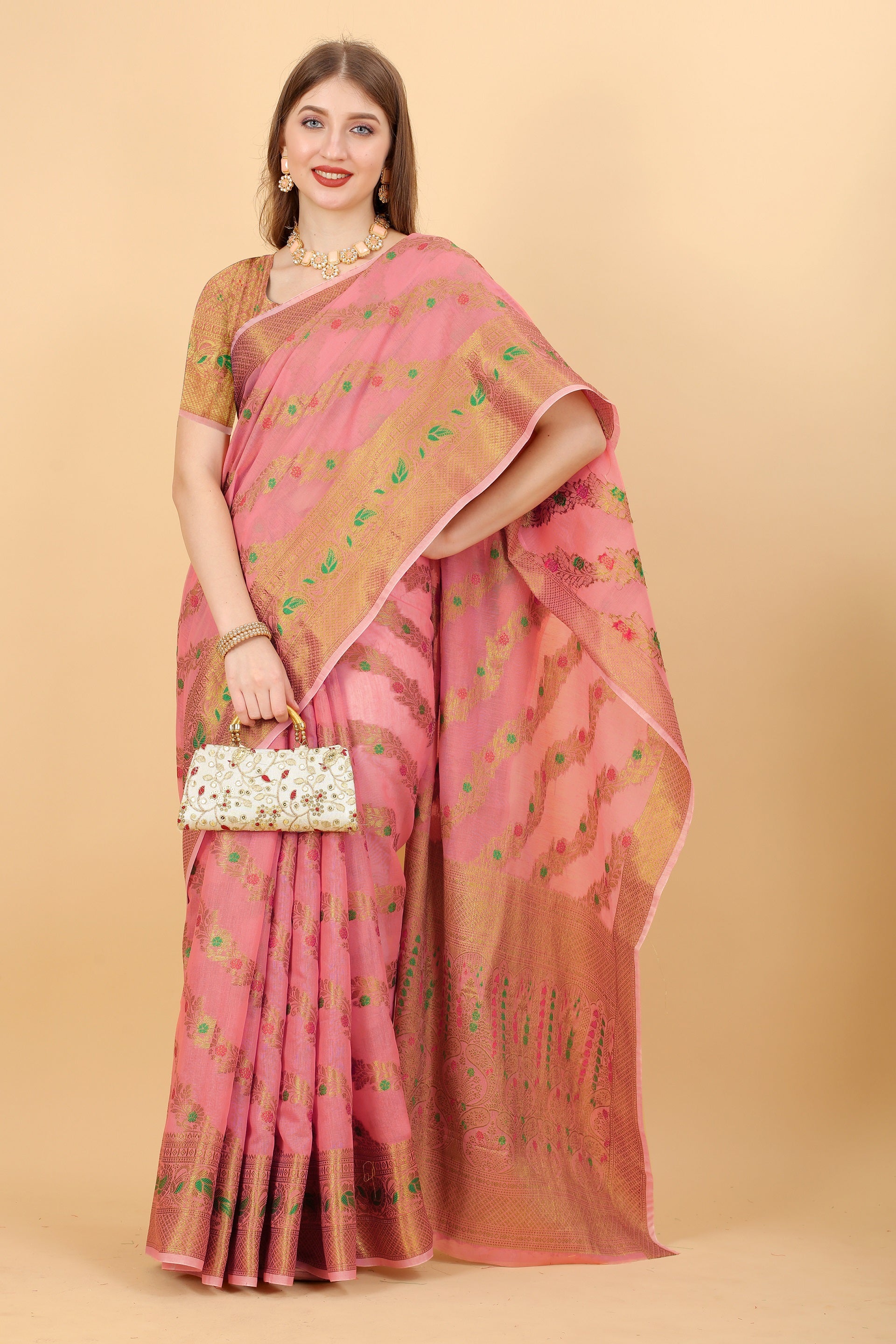 Vedant Vastram Soft Cotton Silk Banarasi Silk Saree - Pink
