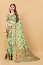 Vedant Vastram Soft Cotton Silk Banarasi Silk Saree - Pista