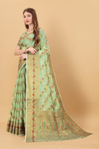 Vedant Vastram Soft Cotton Silk Banarasi Silk Saree - Pista