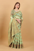 Vedant Vastram Soft Cotton Silk Banarasi Silk Saree - Pista