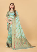 Vedant Vastram Soft Cotton Silk Banarasi Silk Saree - Seegreen