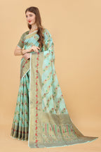 Vedant Vastram Soft Cotton Silk Banarasi Silk Saree - Seegreen