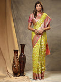 Vedant Vastram Organza Silk Kanjeevaram Saree - Lemon