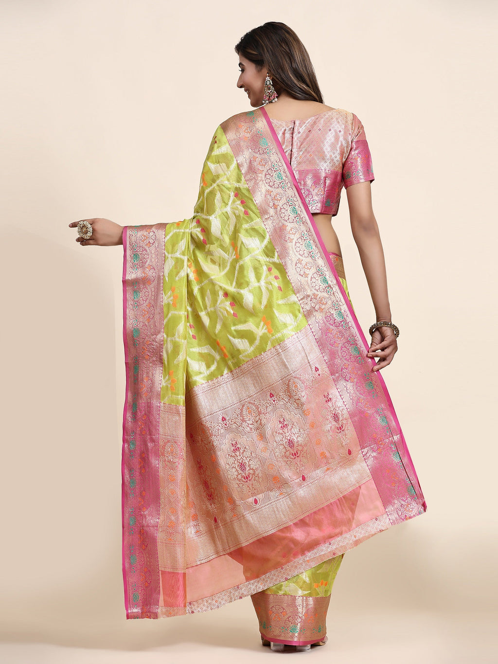 Vedant Vastram Organza Silk Kanjeevaram Saree - Lemon