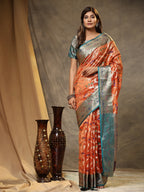 Vedant Vastram Organza Silk Kanjeevaram Saree - Peach