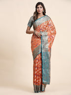 Vedant Vastram Organza Silk Kanjeevaram Saree - Peach