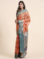 Vedant Vastram Organza Silk Kanjeevaram Saree - Peach