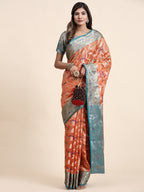 Vedant Vastram Organza Silk Kanjeevaram Saree - Peach