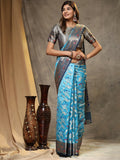 Vedant Vastram Organza Silk Kanjeevaram Saree - Skyblue