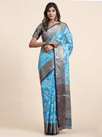 Vedant Vastram Organza Silk Kanjeevaram Saree - Skyblue
