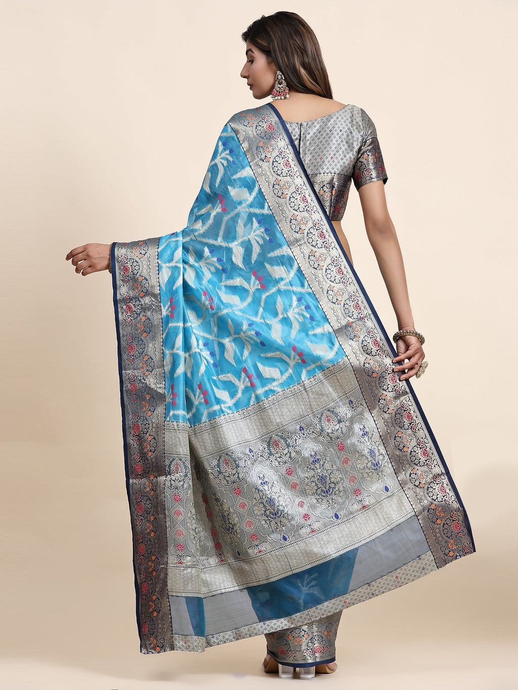 Vedant Vastram Organza Silk Kanjeevaram Saree - Skyblue