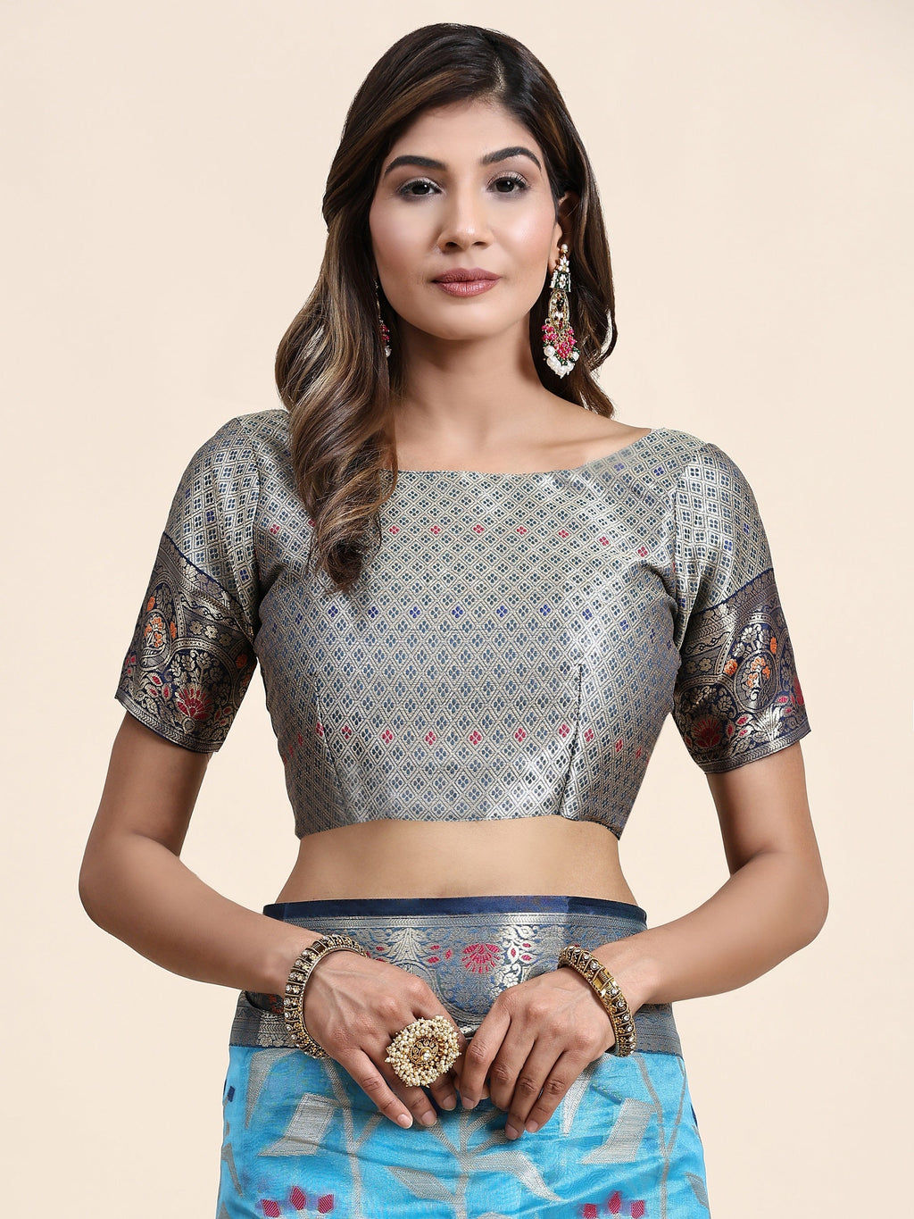Vedant Vastram Organza Silk Kanjeevaram Saree - Skyblue