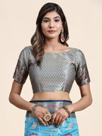 Vedant Vastram Organza Silk Kanjeevaram Saree - Skyblue