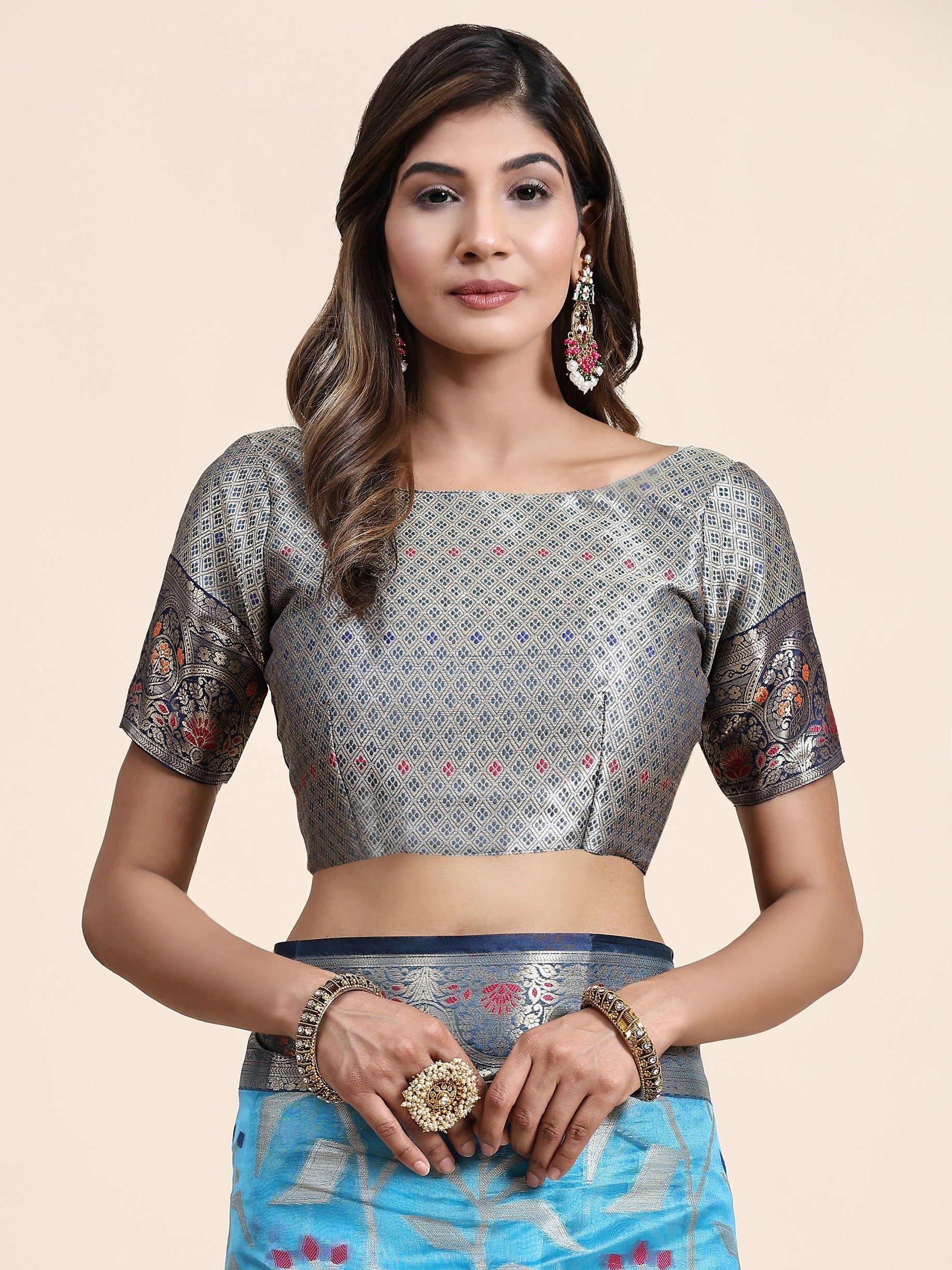 Vedant Vastram Organza Silk Kanjeevaram Saree - Skyblue