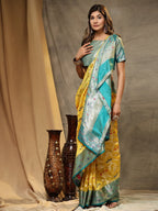 Vedant Vastram Organza Silk Kanjeevaram Saree - Yellow