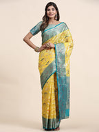 Vedant Vastram Organza Silk Kanjeevaram Saree - Yellow