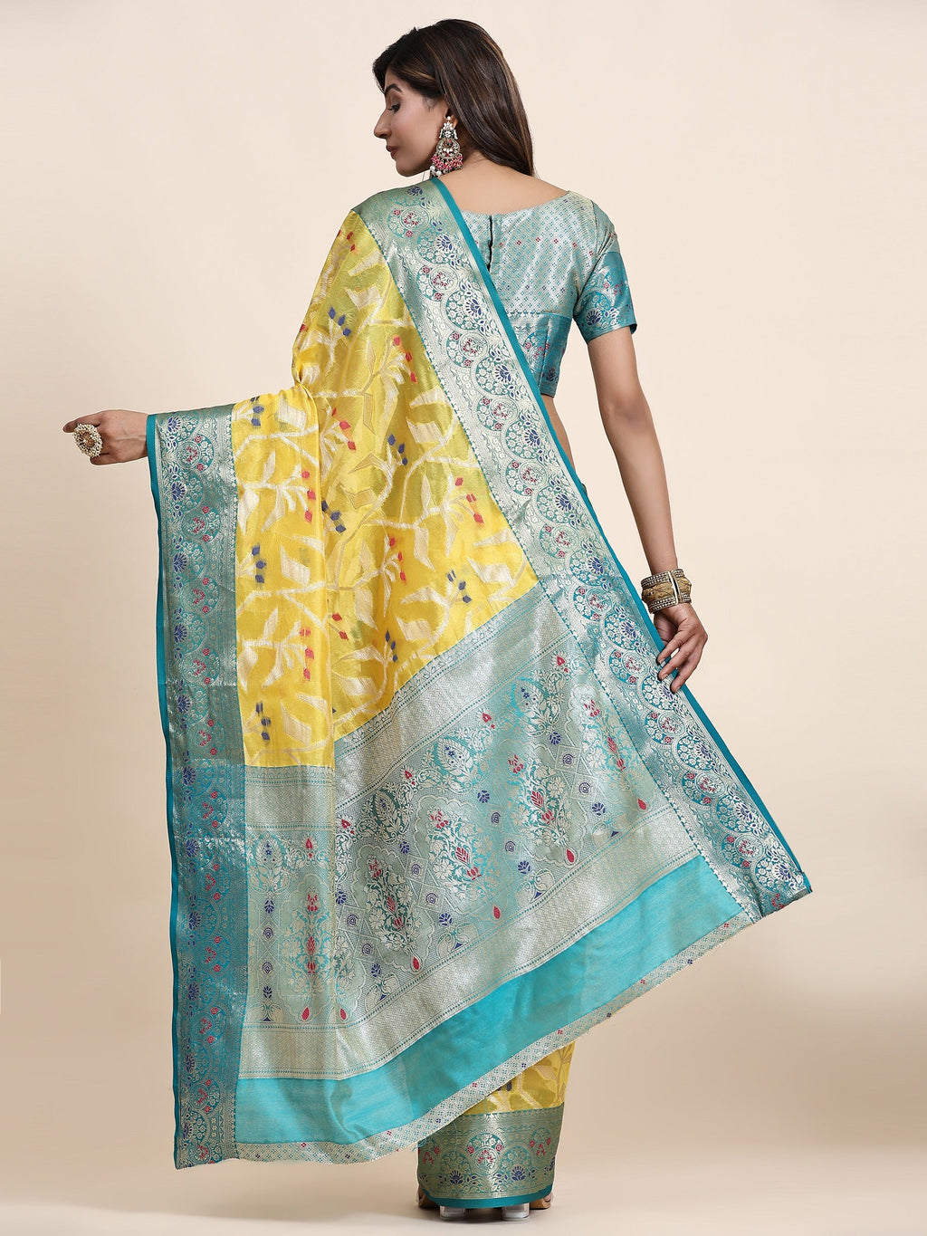 Vedant Vastram Organza Silk Kanjeevaram Saree - Yellow