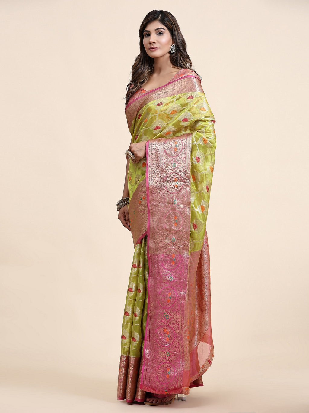 Vedant Vastram Organza Silk Kanjeevaram Saree - Lemon