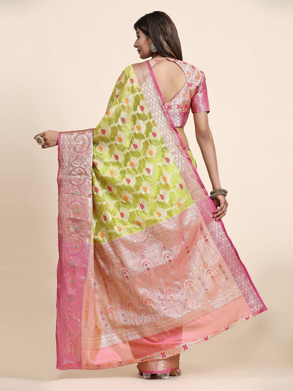 Vedant Vastram Organza Silk Kanjeevaram Saree - Lemon
